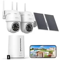 Produktbild: COOAU 4MP Überwachungskamera Aussen Akku - 365Tage mit Solarpanel - 2.5K Kabellos Kamera Überwachung 2+1 mit 64G Lokaler Speicher | 360 Grad Panorama | 4 LED Farbe Nachtsicht | Alexa-Kompatibel