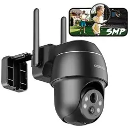 Produktbild: COOAU 5MP Überwachungskamera Aussen Akku, Kabellos WLAN IP Kamera Outdoor mit Intelligente PIR-Personenerkennung, Nachtsicht in Farbe, Audio- und Lichtalarm, H.265-Videokomprimierung, Schwarz