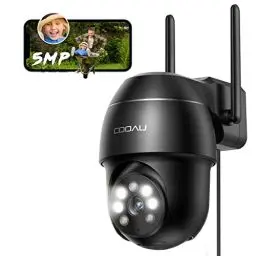 Produktbild: COOAU 5MP Überwachungskamera Aussen WLAN, 355°/90°PTZ IP Outdoor Kamera mit 5dbi Doppelantenne, Mensch Bewegungsmelder, Automatische Verfolgung,24/7 Aufnahme, Farbige Nachtsicht, IP66, 2-Wege-Audio