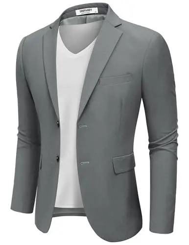 Produktbild: COOFANDY Blazer Herren Regular Fit Sakko Herren Sportlich Anzugjacken Freizeit Jacket Freizeit Leinen Dunkelgrau XL