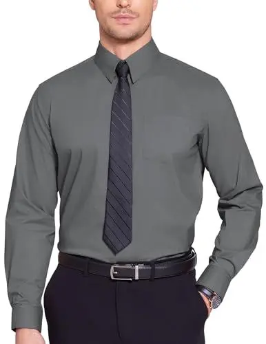 Produktbild: COOFANDY Business Hemd Herren Langarm Anzug Hochzeitshemd Businesshemd Freizeithemd Mit Taschen Dunkelgrau 3XL