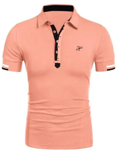 Produktbild: COOFANDY Polo Hemd Herren Kurzarm Alpha T-Shirt leichtes Poloshirt gestickt Männer Golf Polohemd Sport Bohnenbreirot S