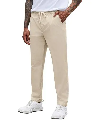 Produktbild: COOFANDY Chino Hose Herren Regular Fit Hosen Modern Stoffhose aus Baumwolle Lässige Hose Sommerhose Herren Leicht Lange Herrenhose mit Gummibund Taschen Helles Khaki M
