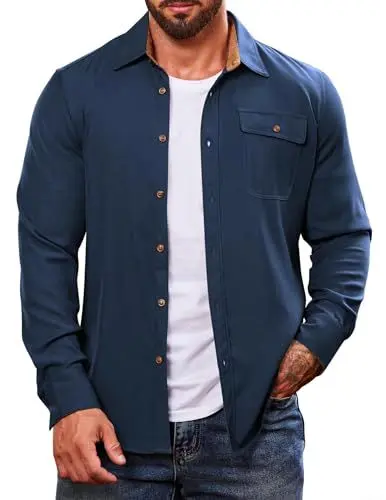 Produktbild: COOFANDY Flanellhemden Langarm Herren Slim Fit Herrenhemden Comforte Warm Holzfällerhemd Blau L