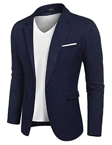 Produktbild: COOFANDY Sportlich Sakko Herren Einfarbig Blazer Business Anzugjacke Modern Regular Fit 1 Knöpfe Navy Blau M