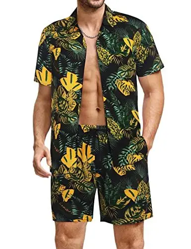 Produktbild: COOFANDY Hawaii Hemd Herren Regular Fit Kurzarm Freizeithemd Herrenhemden Casual Musterhemd PAT1 S
