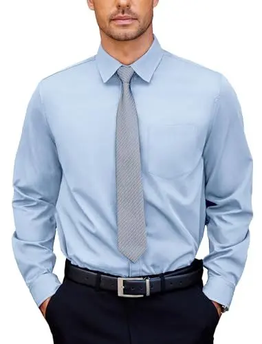 Produktbild: COOFANDY Hemd Herren Largarm Business Hemden Stretch Hemd Für Herren Mit Tasche Oberhemden Anzugshemd Modisch Manschettenhemd Freizeithemd Hellblau XL