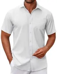 Produktbild: COOFANDY Hemd Herren Kurzarm Sommer Hemden Kurzarmhemd mit Brusttasche Businesshemd Casual Freizeithemd Button Down Weiß XL