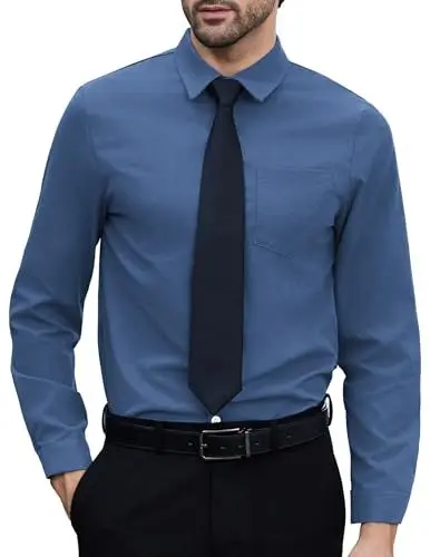 Produktbild: COOFANDY Herren Hemd Langarm Slim Fit Business Hemd Bügelleicht Freizeithemd Langarmhemd Elegant Einfarbig Anzug Hemd Oberhemden Herren Langarm Marineblau L