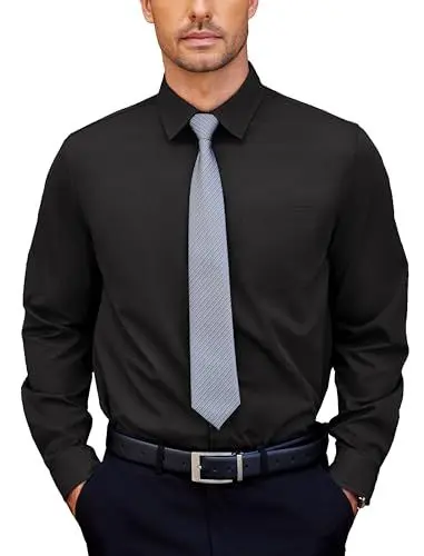 Produktbild: COOFANDY Hemd Herren Langarm Business Hemden Männer Anzug Hemd Herrenhemd Oberhemden Regular Fit Hochzeit Hemden mit Tasche Schwarz XL