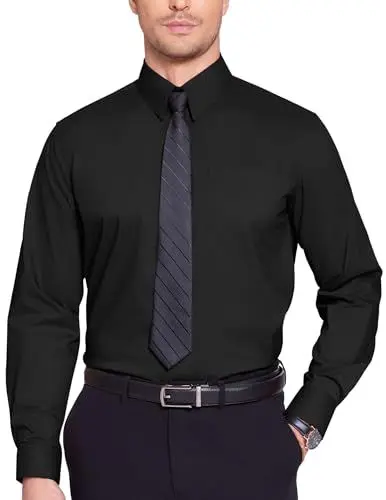 Produktbild: COOFANDY Hemd Herren Langarm Businesshemd mit Brusttasche Langarmhemd Anzug Hemd Regular Fit Herrenhemd Hochzeit Hemd Freizeithemden Bügelleicht Schwarz XXL