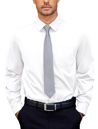 Produktbild: COOFANDY Hemd Herren Langarm Business Hemden Anzug Stretch Weißes Hemd Herrenhemd Langarmhemd Mit Tasche Bügelfreie Hemden Stretch Regular Fit Weiß XXXL