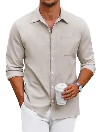 Produktbild: COOFANDY Herren Hemd Langarm Oxford Business Hemd Männer Freizeithemden Casual Herrenhemden Langarm Button Down Oberhemden Comfort Fit Langarmhemd Bügelfrei Baumwollhemd mit Tasche Hellbraun S