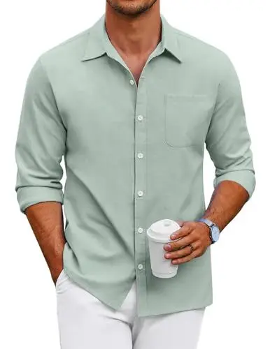 Produktbild: COOFANDY Hemden Herren Langarm Oxford Hemd Businesshemden Freizeit Langarmhemd Casual Regular Fit Herrenhemden Langarm Oberhemden Baumwolle Button Down Shirt Männer Hemd Einfarbig Hellgrün S