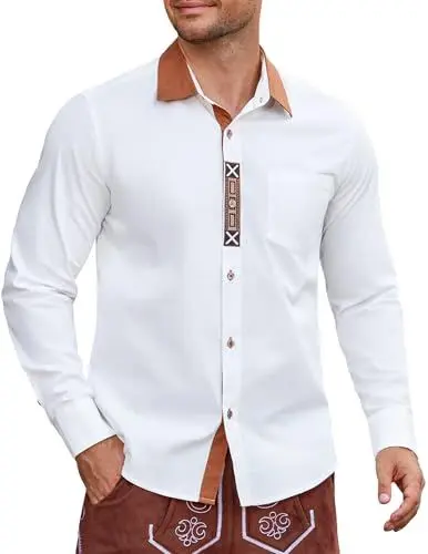 Produktbild: COOFANDY Hemd Herren Langarm Trachtenhemd Weiß Oktoberfest Hemd Bayrische Trachten Hemden Oktoberfest Herren Outfit Freizeithemd Herrenhemden Weiß-D XXL