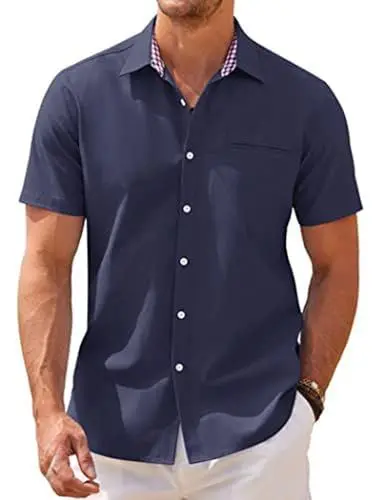 Produktbild: COOFANDY Hemd Kurzarm Herren Kurzarmhemd Fuer Männer Sommerhemden Oxford Hemd Freizeithemd Basic Kleiderhemd Regular Fit Kurzärmliges Hemd Einfarbig Navy blau XXL