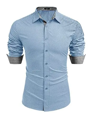 Produktbild: COOFANDY Hemd für Herren Langarm Hemden Modern Fit Businesshemd Kent-Kragen Printed Freizeithemd Plaid Muster PAT16 S