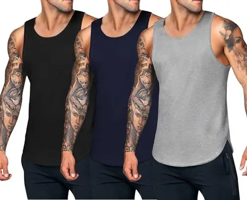 Produktbild: COOFANDY Herren 3er Pack Quick Dry Tanktop Tankshirt Tank Top Herren Fitnessweste Shirt Fitnessstudio Muskel T-Shirt PAT2 L