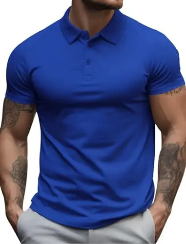 Produktbild: COOFANDY Herren Basic Poloshirt Herren Kurzarm Hemd T-Shirt Sommer Polohemd Saphirblau 3XL