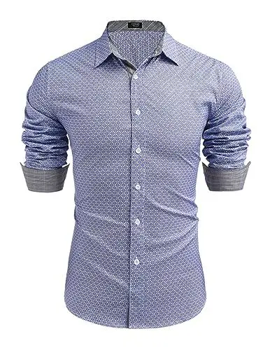 Produktbild: COOFANDY Herren Casual Langarm Hemden Regular Fit Business Hemd Freizeithemd Herrenhemd Modern PAT3 XL
