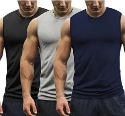 Produktbild: COOFANDY Tank Top Herren 3per Pack Axelshirt ämellos Achselshirts Baumwolle Athletic Muskelshirts Unterhemden für Männer Schwarz/Navy Blau/Hellgrau M