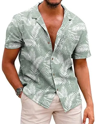 Produktbild: COOFANDY Hawaiihemd Herren Hemd Kurzarm Urlaub Sommerhemd Bedruckter Regular Fit Strand Hawaii Hemd XL