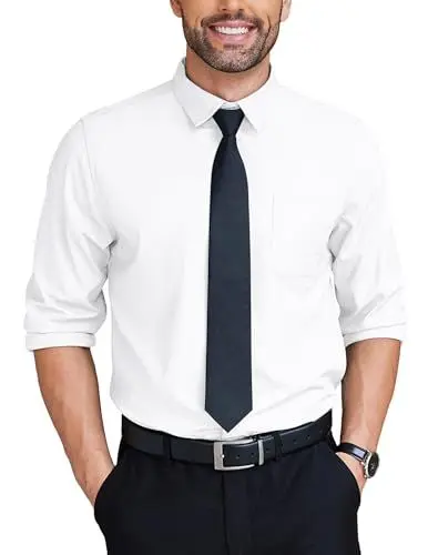 Produktbild: COOFANDY Herren Langarm Businesshemd - Formales Anzug Hemd Bügelfrei Freizeithemd Stretch für Business Hochzeit - Weiß L