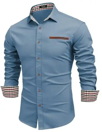 Produktbild: COOFANDY Herren Hemd Langarm Freizeithemd Langarm Businesshemd Langarmhemd Smoking Hemd Cowboy-Style Slim fit AA-Dunkelblau XL