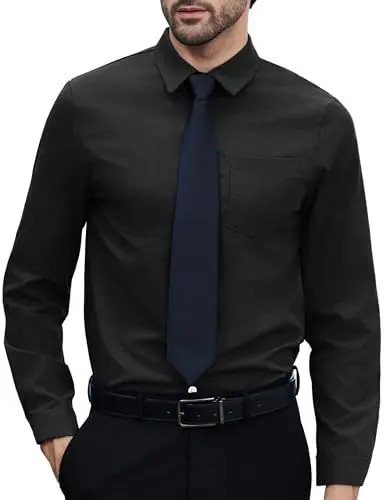Produktbild: COOFANDY Herren Business Hemd Langarm Regular Fit Freizeithemd Anzug Oberhemd Bügelfrei Modisch Stretch Schwarz L