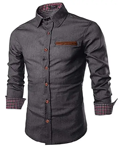 Produktbild: COOFANDY Herren Hemd Langarm Jeanshemden Regular fit Denim Shirt Langarmhemd Rockabilly Cowboy-Style Freizeit Hemden Baumwolle Grau L