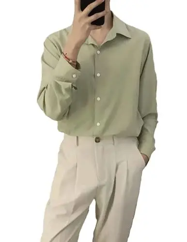 Produktbild: COOFANDY Herren Hemd Langarm Slim-Fit Business Hemd Freizeithemd Formales Anzug Hemd Hellgrün M