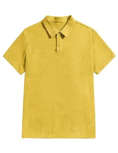 Produktbild: COOFANDY Herren Polo Shirt Waffel Hemd Kurzarm Poloshirt Männer Sport T-Shirt Einfarbig Sommer Atmungsaktiv Mittelgelb XXL