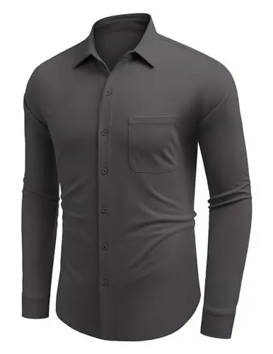 Produktbild: COOFANDY Herren Langarm Hemd mit Tasche Regular Fit Freizeithemd Klassich Modern Hemd Casual Shirt Bügelfrei Businesshemden Dunkelgrau XL
