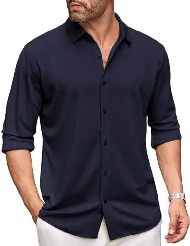 Produktbild: COOFANDY Herren Hemd Slim Fit Langarm Hemd Blauviolett XL