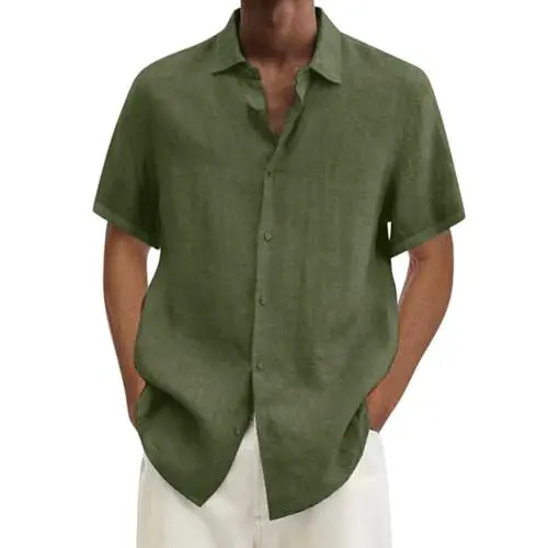 Produktbild: COOFANDY Herren Hemd Sommer Freizeithemd Atmungsaktives Kurzarmhemd Lose Modisches Herrenhemd Armeegrün 4XL
