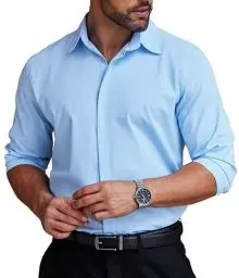 Produktbild: COOFANDY Herren Hemden Langarm Business Freizeithemd Hemden Bügelleicht leicht Stretch Hidden Buttons Formales Herrenhemden Hellkblau 3XL