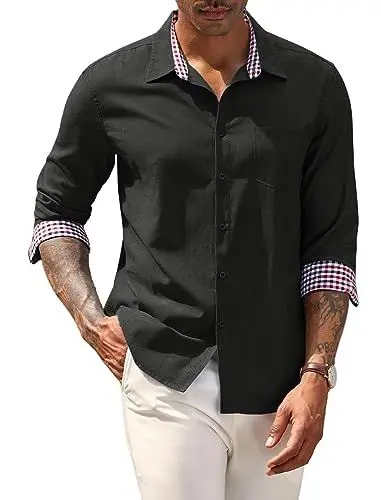 Produktbild: COOFANDY Herren Hemden Langarm Oxford Hemd Baumwollhemden Freizeithemd Bürohemd Longsleeve Lässig Basic Shirt for Männer Slim Fit Arbeitshemd Schwarz M
