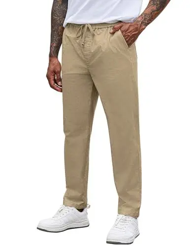 Produktbild: COOFANDY Herren Hosen Modern Chino Hose Freizeithose Schlupfhose Arbeitshosen Lange Herrenhose mit Gummibund Stoffhose Männer Hosen Stretch Hose Khaki 3XL