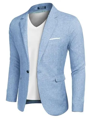 Produktbild: COOFANDY Herren Sakko Sportlich Freizeit Blazer Regular Fit Anzug Lässig Business Hochzeit Hellblau L
