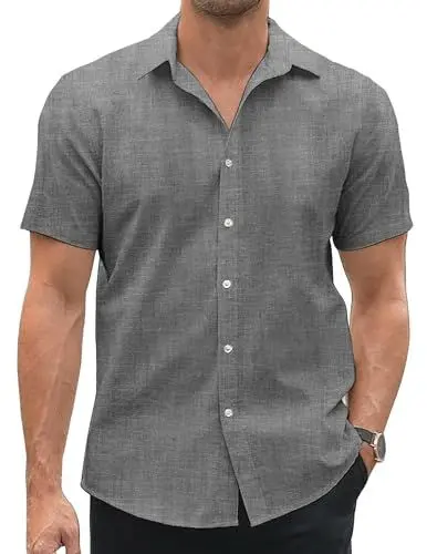 Produktbild: COOFANDY Herren Kurzarmhemd Sommer Herren Hemd Baumwolle Freizeithemden für Herren Sommer Hemd Urlaub Strand Hemd Businesshemd Schwarz L