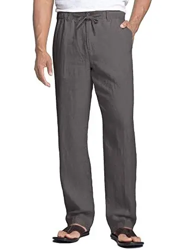 Produktbild: COOFANDY Herren Lang Hose Leinenhose Einfarbig Sommerhose Freizeithose Lässige Strandhose Leichte Lange Hosen Stoffhose für Männer Leinen-dunkelgrau S