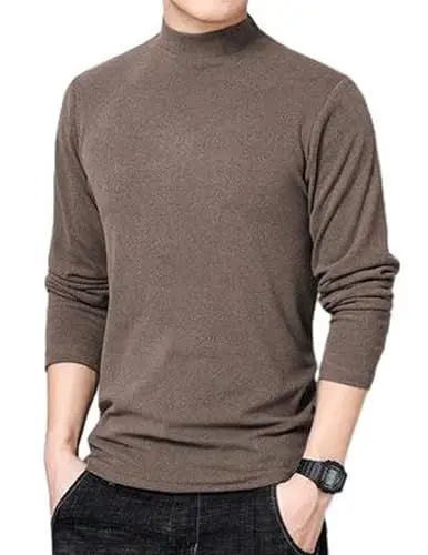 Produktbild: COOFANDY Herren Langarmshirt Stehkragen Pullover Halber Rollkragenpullover Männer Pullover Langarm Strickpullover Einfarbig Basic Turtleneck Langarmshirt Slim Fit Hellbraun M