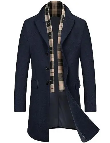 Produktbild: COOFANDY Herren Mantel Lange Business Wintermantel Kurzmantel Wollmantel Trenchcoat Lässige Windjacke Reversjacke Warm Jacken Herrenmantel Winterjacke Navy blau XL