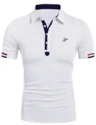 Produktbild: COOFANDY Poloshirts Herren Casual Polo Sportshirt Mode T-Shirt mit Polokragen Gestreift Weiß Polo Shirts Weiß S
