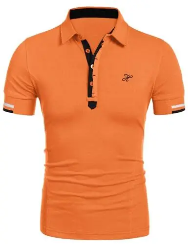 Produktbild: COOFANDY Herren Polohemd Kurzarm Stickerei Poloshirt T-Shirt leichtes Polo Hemd Männer Alpha Shirts Golf Safrangelb L