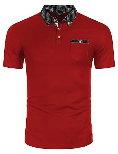Produktbild: COOFANDY Herren Poloshirt Kurzarm Regular Fit Shirt Kontrast-Polokragen Polohemd Sommer Outdoor Golf Polo T-Shirt Rot M