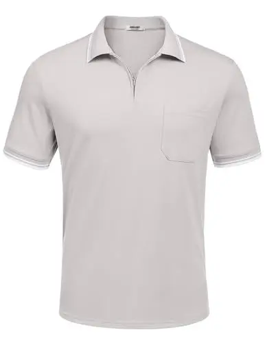 Produktbild: COOFANDY Herren Poloshirt Kurzarm Reißverschluss Einfarbig Polo Shirts Männer Umlegekragen Polohemd Sommer Basic mit Brusttasche Sportstil A-Hellgrau XL