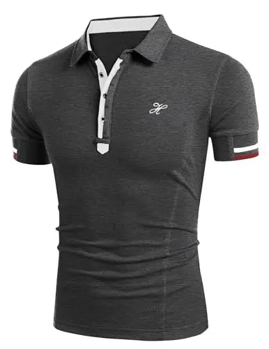 Produktbild: COOFANDY Herren Poloshirt Kurzarm Slim Fit Fashion Basic Polo Sommer Atmungsaktiv Polo Tops (Dunkelgrau XXL)