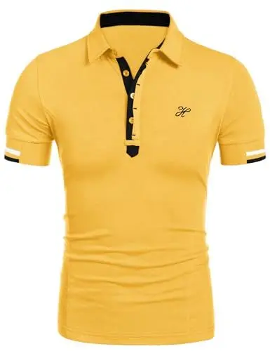 Produktbild: COOFANDY Herren Poloshirt Kurzarm T-Shirt Fitness Golf Shirts Polo Hemd Klassisches Golfpolo Männer Polohemd Yellow L