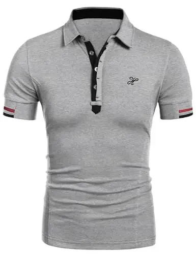 Produktbild: COOFANDY Herren Poloshirt Hemd Kurzarm Männer T-Shirt Polos leichtes Stickerei Polohemd Alpha Golf Shirt Grau XL